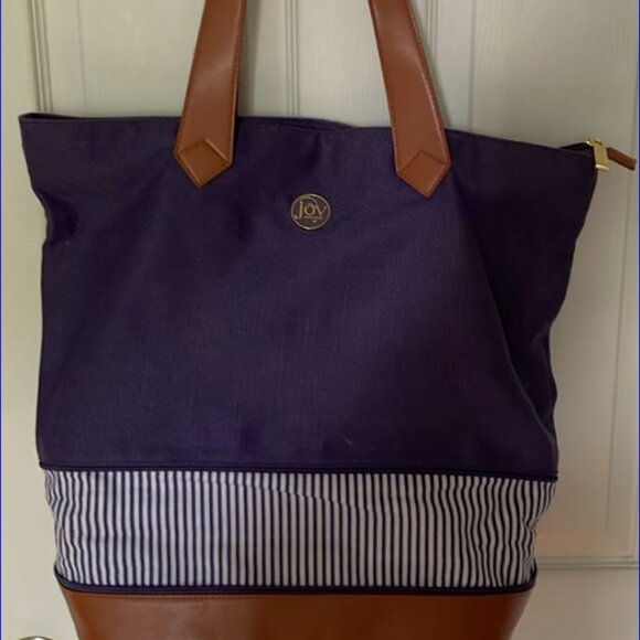 JOY MANGANO Expandable Tote Bag Purple Canvas / Leather - RFID Protection - Picture 1 of 8